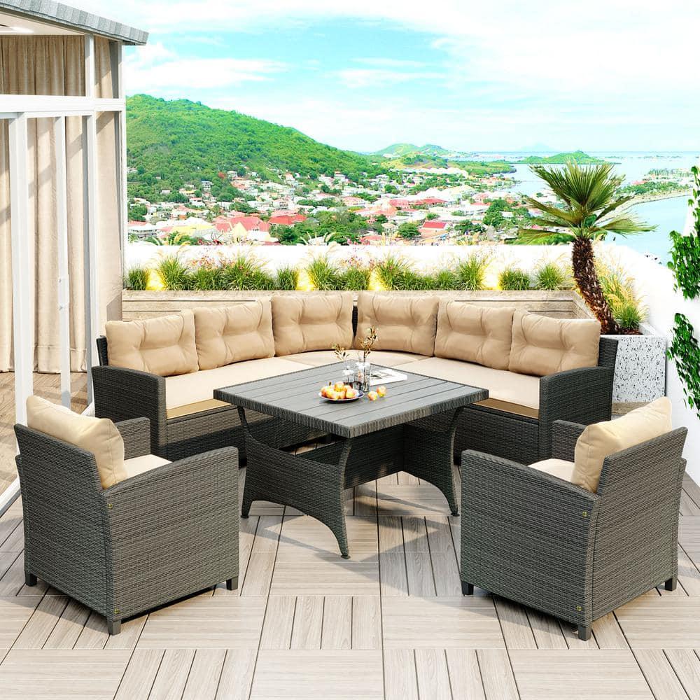 Cesicia 7-Piece Wicker Outdoor Sectional Sofa Set Patio