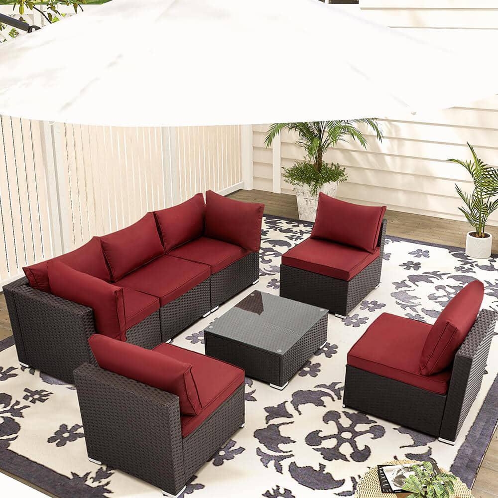 Cesicia 7-Piece Wicker Outdoor Sectional Sofa Set Patio