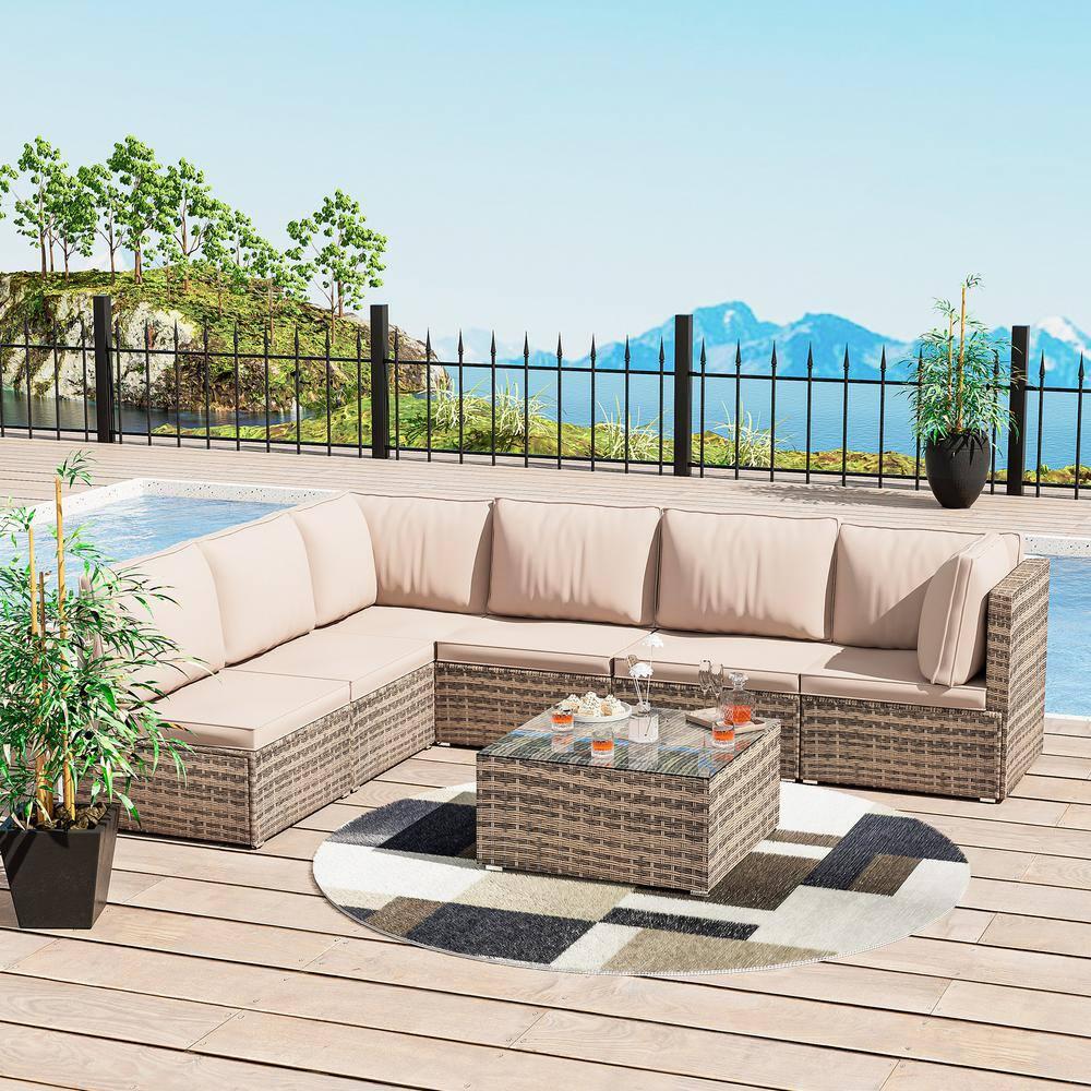 Cesicia 7-Piece Wicker Outdoor Sectional Sofa Set Patio