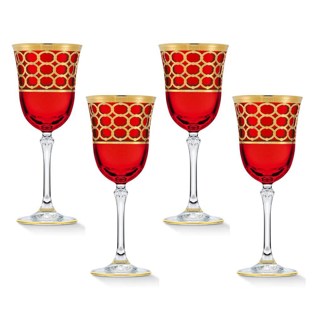 Embellished 24K Gold Crystal Red Wine Goblets Made in Italy (Set of 4)