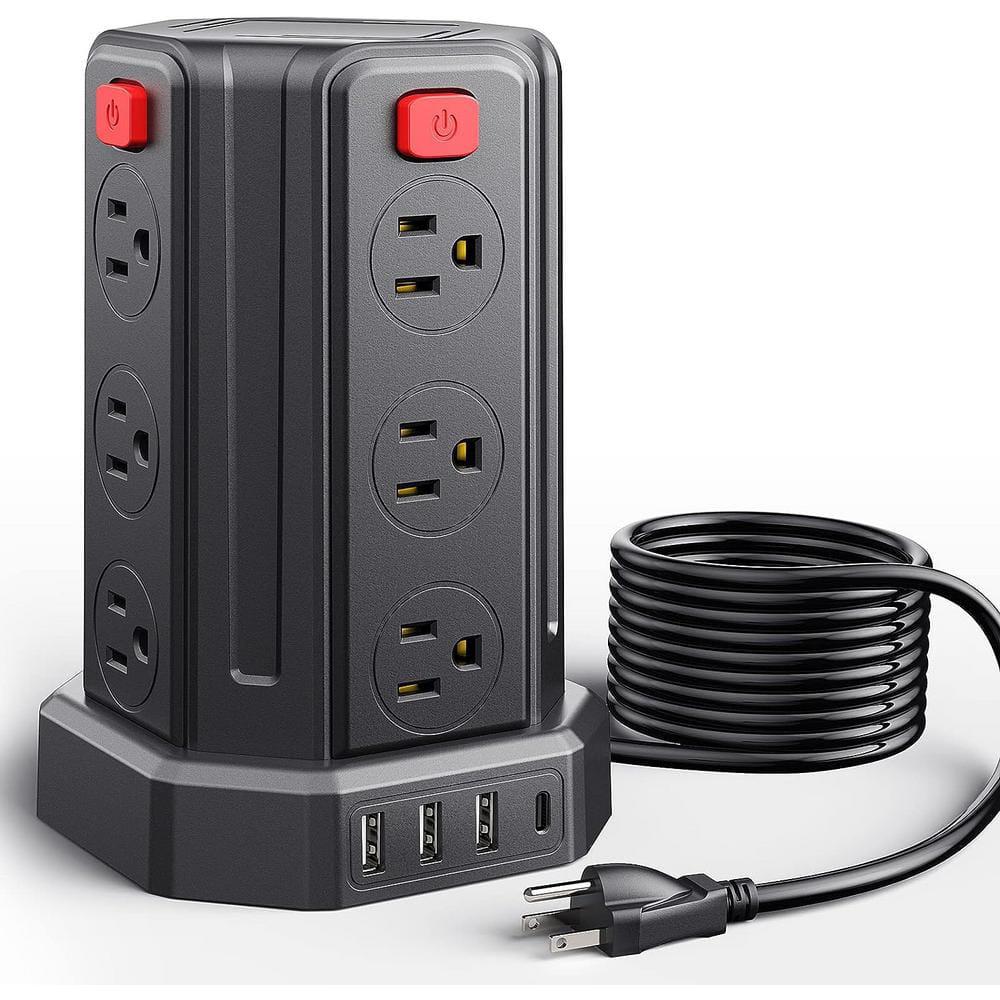 Etokfoks Power Strip Tower Long Extension Cord 15 ft. Surge