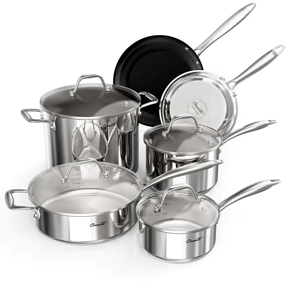 Farberware Millennium Stainless Steel Cookware Set, 10-Piece, Silver