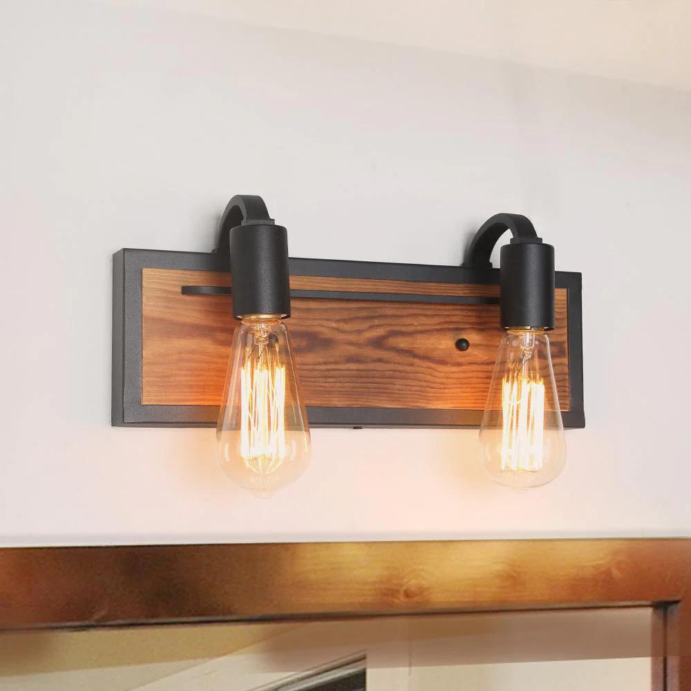 black and wood wall lights