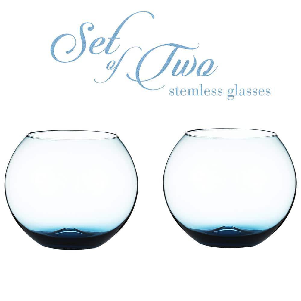 Berkware Set Of 4 Sparkling Blue Colored Stemless Wine Glass (19oz