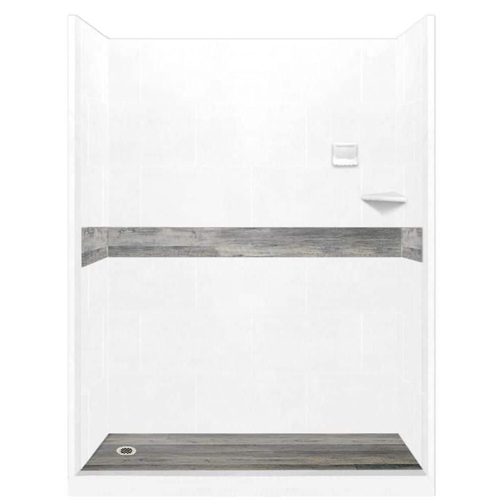 Natural Buff Corner Shower Enclosure Kit with Subway Black Accent