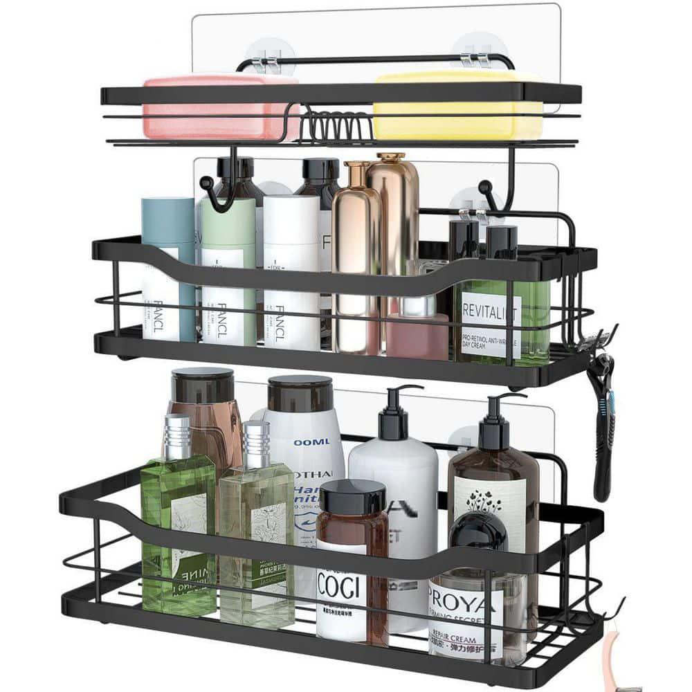 Dracelo Black Stainless Steel Bathroom Adhesive Shower Caddy Shelf