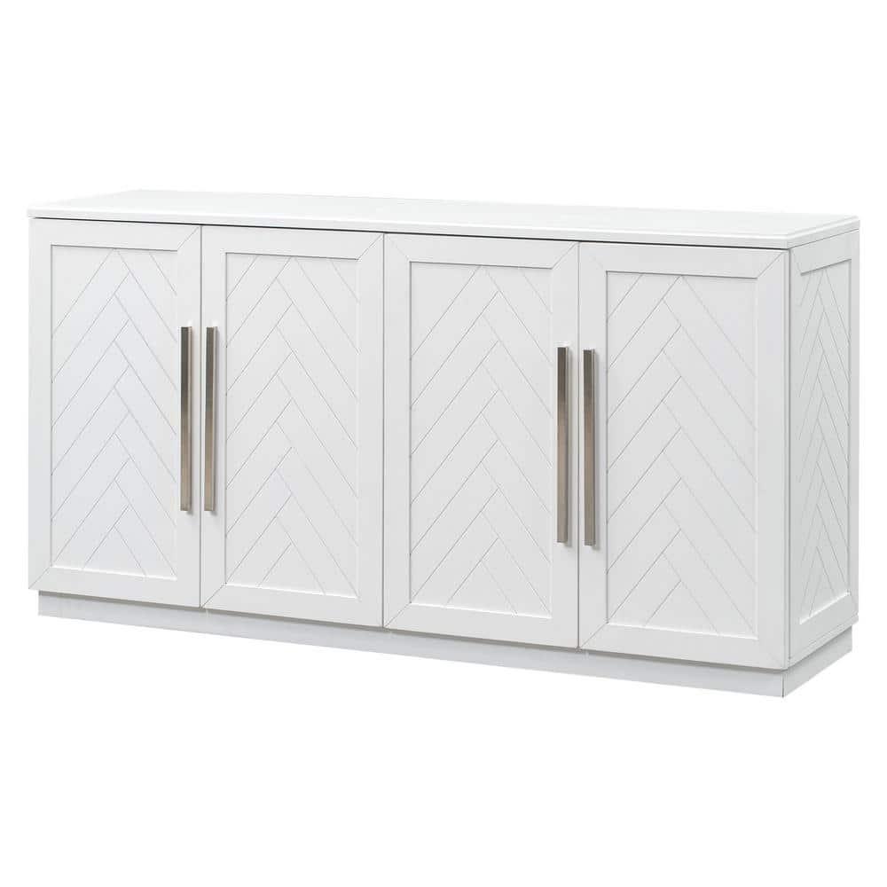 Runesay 60 in. W x 16 in. D x 32 in. H White Rubber Wood Ready to Assemble Kitchen Cabinet Storage Cupboard with Silver Handles