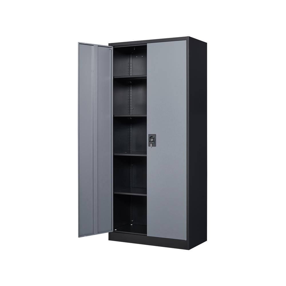 Metal Garage Storage Cabinet in 31.5 W x 71 H x 15.7 D Black Cabinet 5  Tier Shelves with Doors