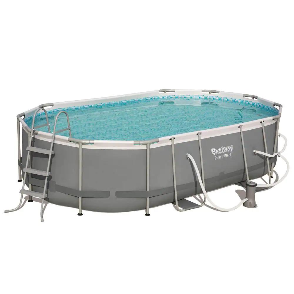 Bestway 16 ft. x 10 Oval BuildClub ft. Soft-Side The Buildclub Metal 42 Ground Above in. Pools | - | Frame