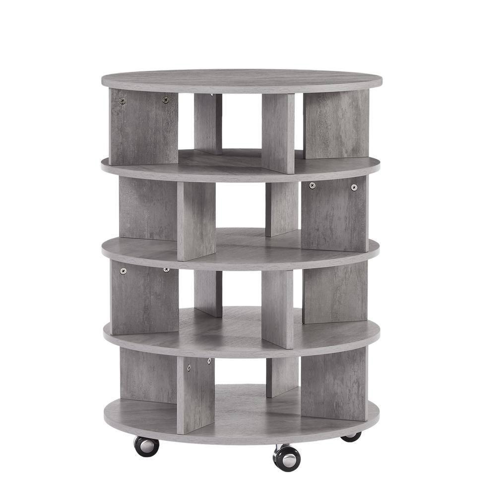 31.1 in. H x 23.6 in. W Round Pushable Brown Wood Shoe Storage Cabinet on Wheels