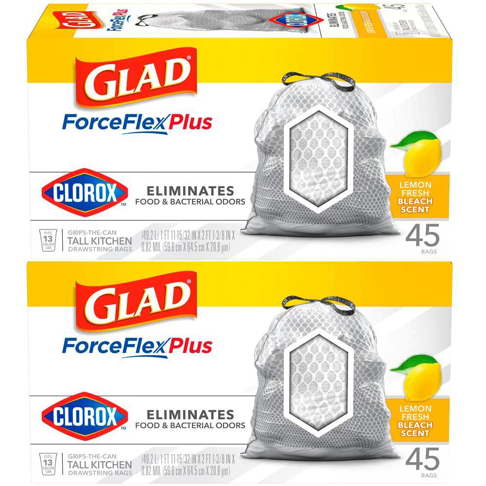 Glad ForceFlex Plus Tall Kitchen Trash Bags With Clorox, Lemon