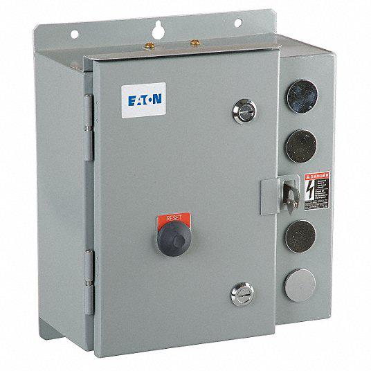 NEMA Magnetic Motor Starter: 1 to 5A, 120V AC, 3R, 1NC/1NO, 1 1/2 hp HP @ 3  Phase - 240V, 9